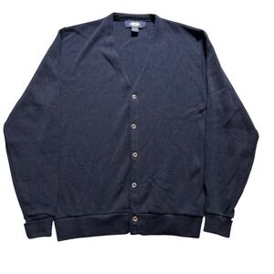VTG Knights Bridge Cardigan Sweater Mens L Navy V-Neck Button Front Orlon USA